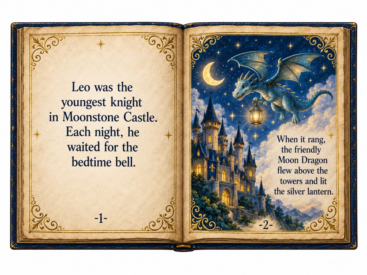 Pages 1 and 2 of the story open like a real book