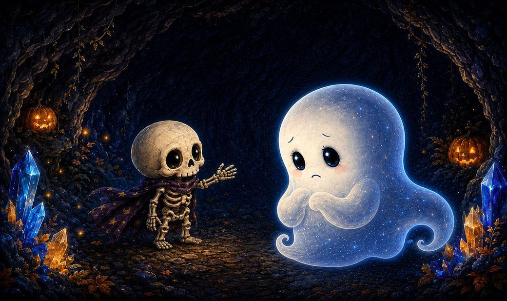 Midnight Lantern | Story pages 9 and 10, Skelly meets the friendly ghost